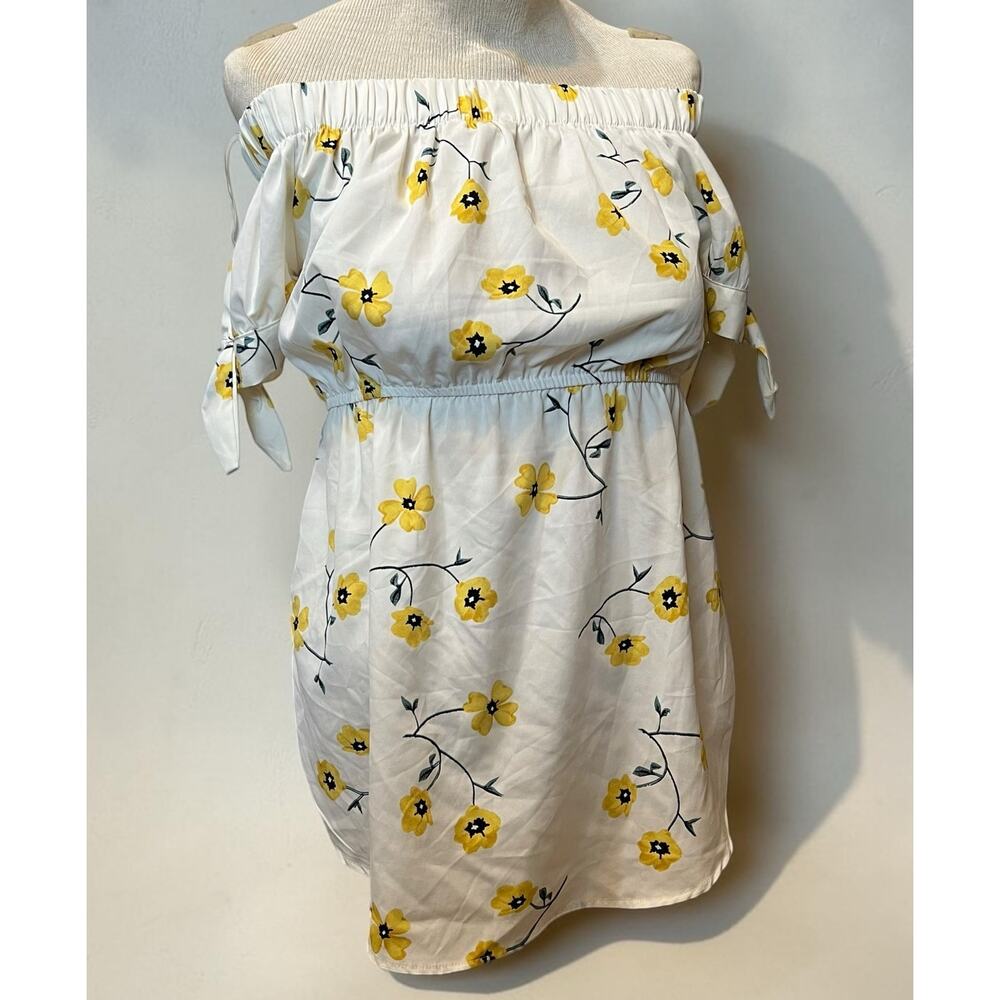 Floral Off Shoulder Mini Dress Size Small White Yellow Summer Sundress